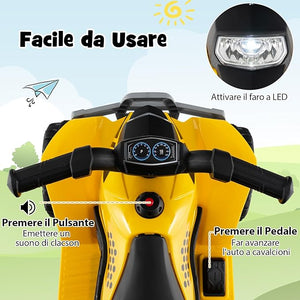 Quad Elettrico per Bambini 18-36 Mesi, Macchina Cavalcabile per Bambini con Batteria Ricarilabile 6V, Veicolo Elettrico con Faro a LED e 4 Ruote per Interno ed Esterno, Portata 25 kg