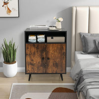 Mobile per Lettiera per Gatti, Casetta per Gatti con Ingresso, Gambe Inclinate e Scomparto Aperto, Tavolino in Legno Versatile per Salotto, 60 x 45 x 75 cm, Marrone e Nero