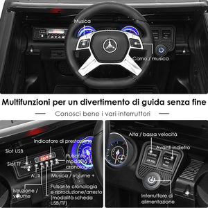 Mercedes Benz Macchina Elettrica per Bambini 12V, Veicolo Elettrico con Luci LED e Chiusura di Sicurezza, Macchina Cavalcabile per Bambini 3-8 Anni (Nero)