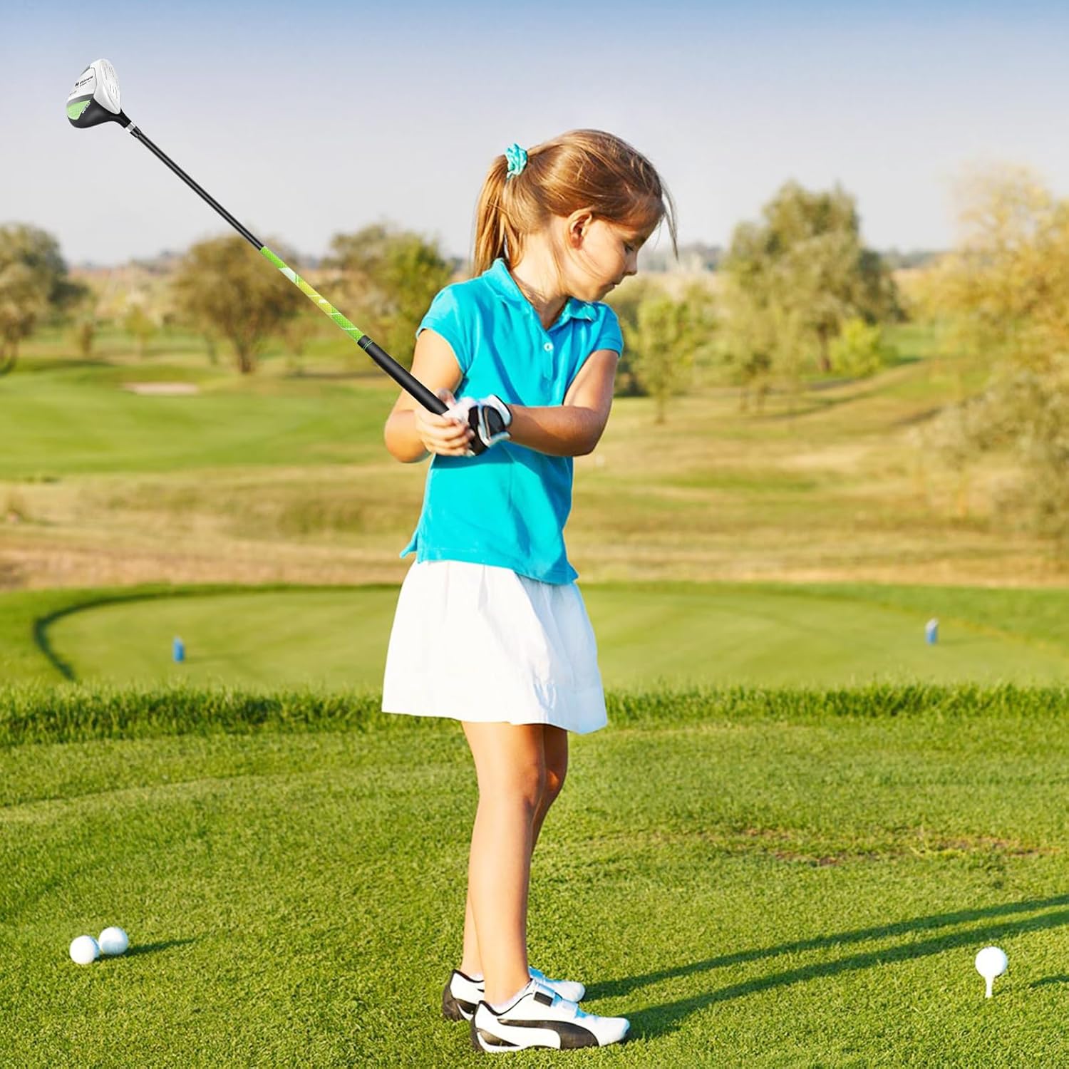 Set di Mazze da Golf per Bambini 8-10 Anni, Set Allenamento Golf con Sacca da Golf, Fodera Impermeabile, Driver 1, Ferro 7, Ferro S e Putter per Bambini e Bambine, Destrorso