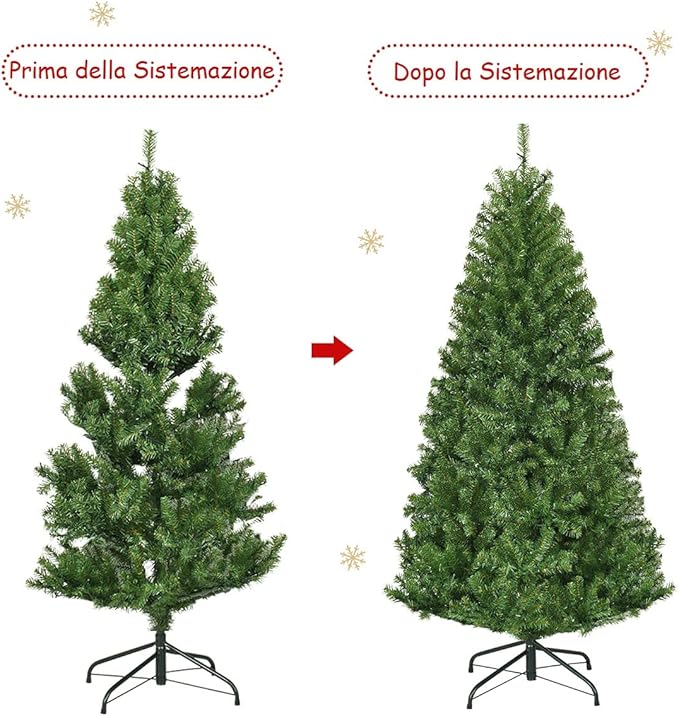 Albero di Natale 120/150/180/210 cm, Albero di Natale con Luci Incorporate 11 Modalità di Illuminazione, 300/600/1000/1570 Rami e Base in Metallo, Perfetta per Casa e Negozio (180cm)