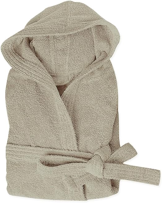 Accappatoio Spugna Cotone Taglia XXL Morbido Uomo Donna Cintura Tasche Cappuccio Beige