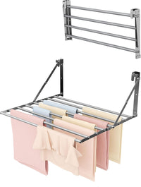 Stendibiancheria da Parete Pieghevole Antiruggine Resistente Stendino da Esterno o Interni, Salvaspazio Stendino per Balcone Bagn, con 8 Asticelle, 60cm