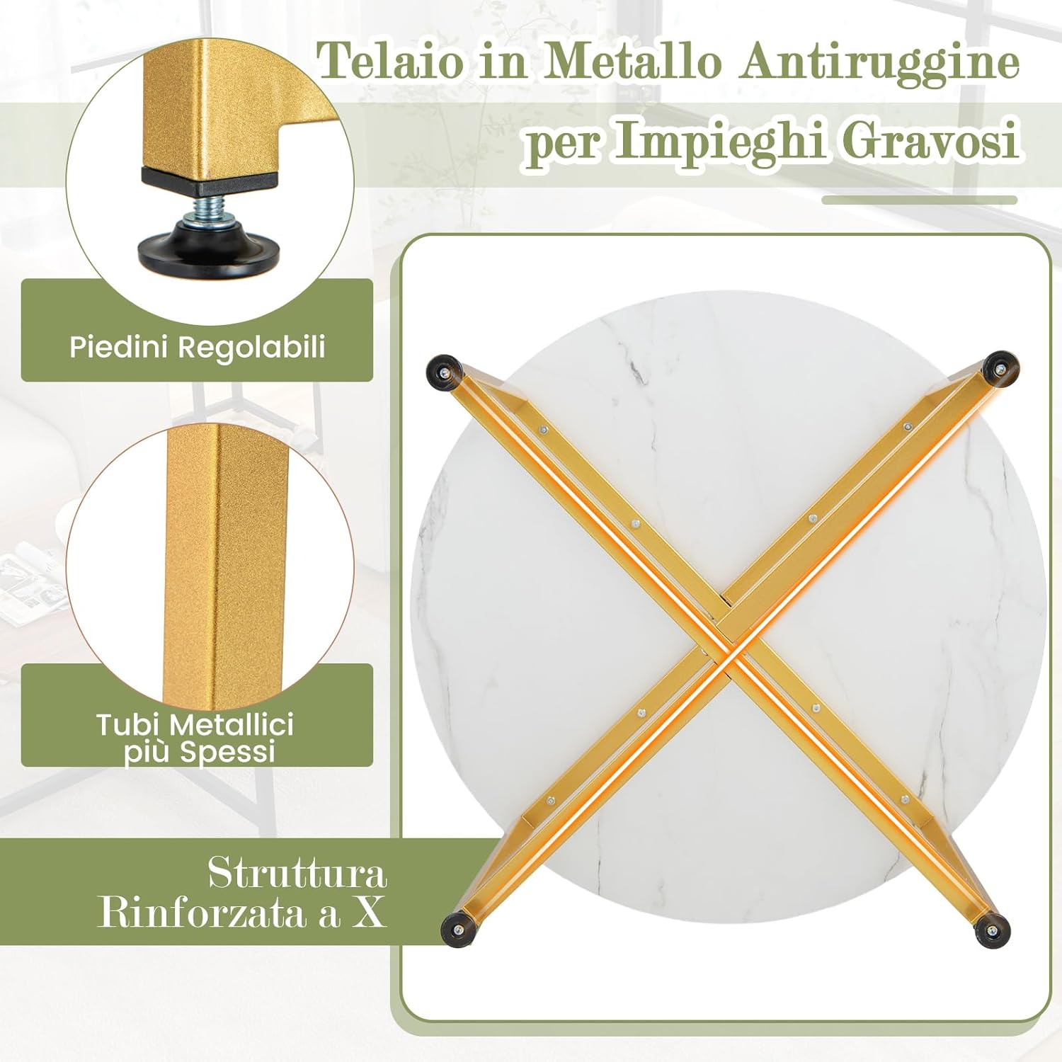 Set di Tavolini da Caffè 3 Pezzi, Tavolino Rotondo e 2 Tavolini Quadrati con Struttura Metallica Robusta, Set di Tavoli da Salotto Moderni 3 Pezzi (Bianco)