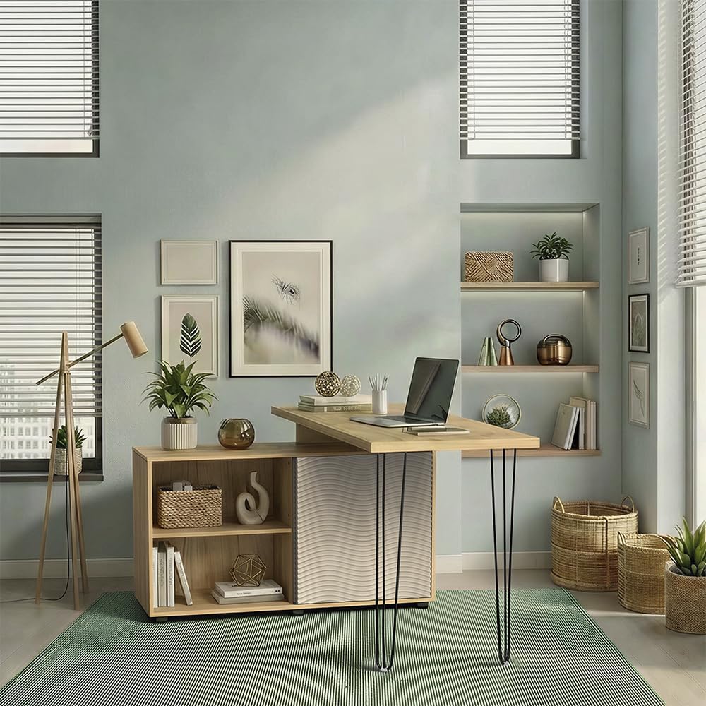 Scrivania angolare Notivo, Cachemire, 135 x 55 cm con schedario