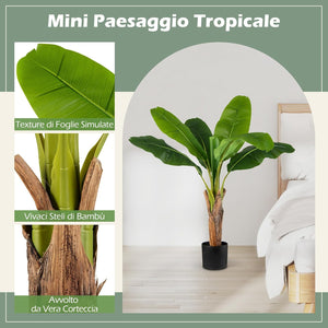 Set da 2 Alberi di Banane Artificiali, Pianta Finta con Foglie di Banana e Rami Regolabili con Vaso, Pianta in Vaso Decorativa da Interno per Soggiorno o Ufficio