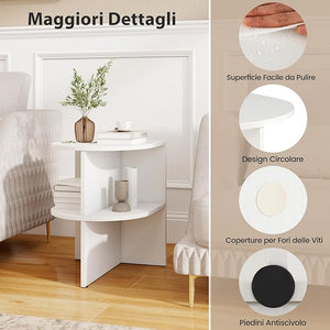 Tavolino da Salotto Semicircolare, Tavolino a 2 Ripiani a Forma di Mezzaluna con Ripiani Aperti, Tavolo per Spazi Ridotti da Soggiorno e Camera da Letto, Bianco (1)