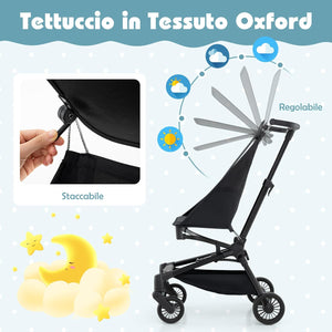 Passeggino Leggero per Bambini, Passeggino Compatto con Tettuccio Regolabile, Cestino di Stoccaggio e Ruote, Passeggino Pieghevole per Bambini 6+ Mesi