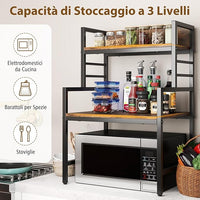 Supporto per Microonde a 3 Ripiani, Organizzatore da Cucina Industriale con 2 Mensole Aperte, Porta Spezie Salvaspazio con Struttura in Metallo, Carico 50 kg, 52x42x78 cm