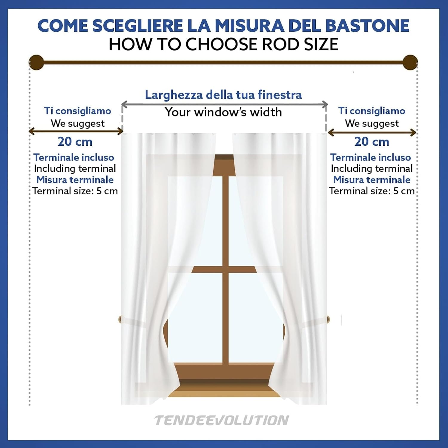 Bastone Tenda in Legno di Alta Qualità, diametro 23 mm a strappo colore olmo lunghezza 100 CM
