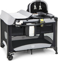 Lettino da Campeggio con Materasso, Lettino Pieghevole per Bambini con Fasciatoio, Culla da Viaggio con Ruote, Giocattolo, Lettino Bambini Staccabile, per Bambini 0-36 Mesi (Nero)