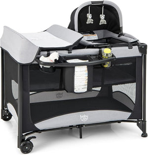 Lettino da Campeggio con Materasso, Lettino Pieghevole per Bambini con Fasciatoio, Culla da Viaggio con Ruote, Giocattolo, Lettino Bambini Staccabile, per Bambini 0-36 Mesi (Nero)