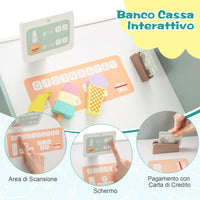 Mercato Giocattolo per Bambini con Cassa, Negozio Giocattolo in Legno con Macchina Caffè e Distributore Automatico, Banco Mercato Giocattolo con Scaffali e 30 Accessori, per Bambini 3+ Anni