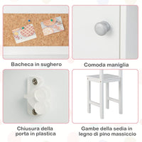Set di Scrivania e Sedia per Bambini, Scrivania per Bambini con Cassetto, Armadietti e Scaffale, Bianco, 90 x 45 x 86 cm