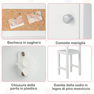 Set di Scrivania e Sedia per Bambini, Scrivania per Bambini con Cassetto, Armadietti e Scaffale, Bianco, 90 x 45 x 86 cm