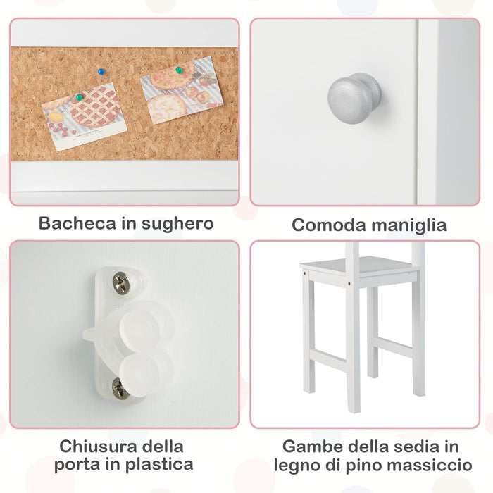Set di Scrivania e Sedia per Bambini, Scrivania per Bambini con Cassetto, Armadietti e Scaffale, Bianco, 90 x 45 x 86 cm