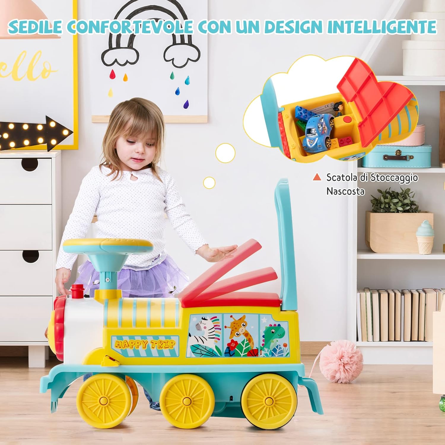 Trenino Elettrico per Bambini, Treno Giocattolo con 16 Pezzi di Binari, con Luci e Suoni, Scatola di Stoccaggio, Regalo per Bambini Anni 3+, Blu