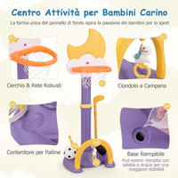 4 in 1 Canestro da Basket per Bambini, Centro di Attività Sportiva Regolabile con Basket Calcio Golf e Gioco del Lancio dell'Anello, per Interno ed Esterno, 3 Anni+ (Giallo)