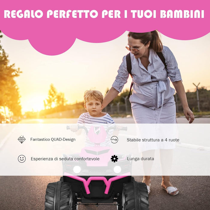 12 V Quad Elettrico per Bambini, Auto Elettrica Cavalcabile con Luci LED e Musica, Velocità Fino a 5km/h, per Bambini 3-7 Anni (Rosa)