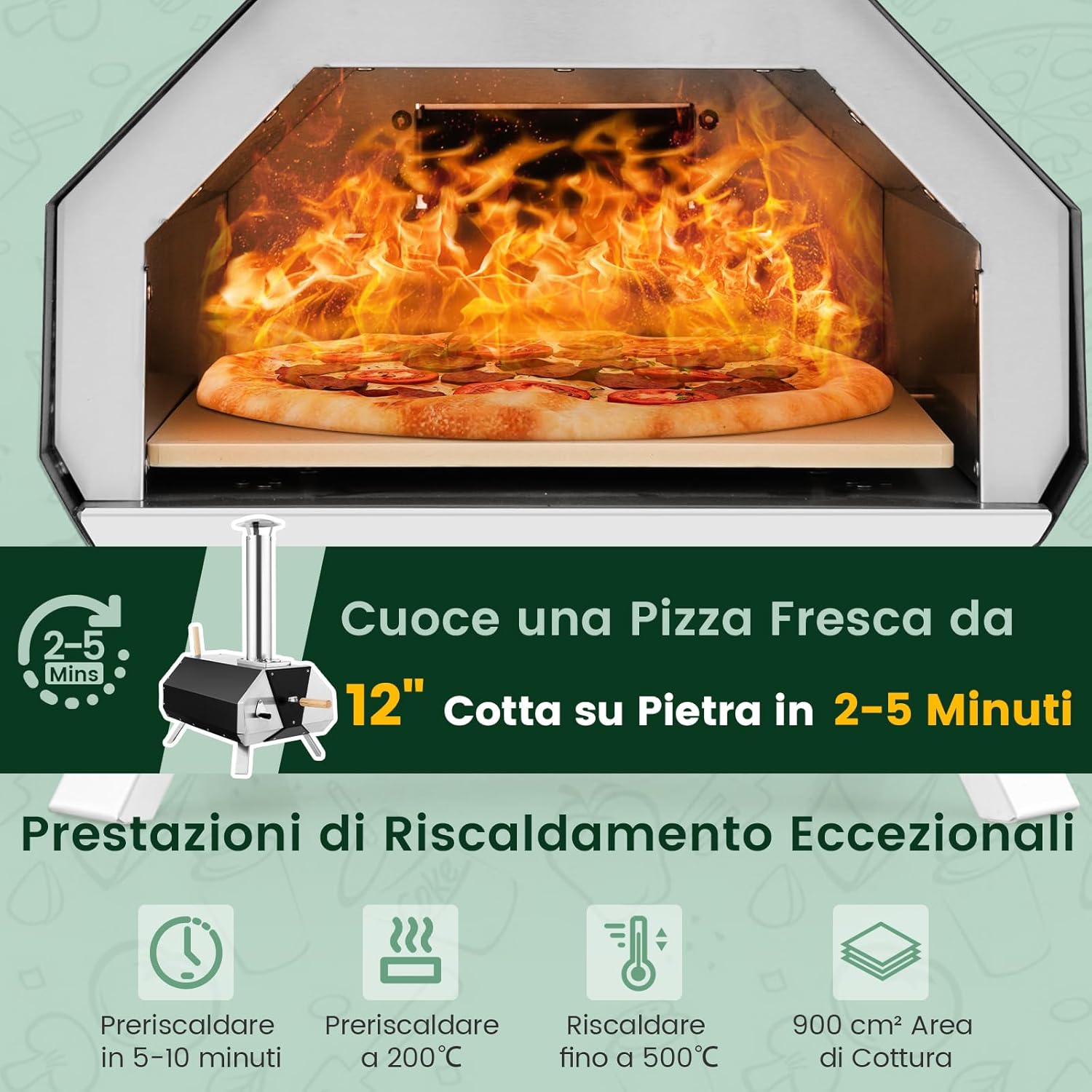 Foro per Pizza da Giardino, Forno Portabile a Legna da Esterno per Piazza, Forno per Pizza con Pietra per Pizza con Gambe Pieghevoli