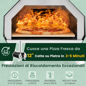 Foro per Pizza da Giardino, Forno Portabile a Legna da Esterno per Piazza, Forno per Pizza con Pietra per Pizza con Gambe Pieghevoli