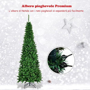 Albero di Natale 135/200/225 cm, Albero di Natale Slim con 150/250/350 Luci a LED Calde, 226/708/1085 Rami Folti e Base di Metallo, Albero di Natale con Luci Incorporate per Festa (225 cm)
