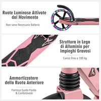 Scooter Monopattino a Spinta per Bambini Pieghevole e Regolabile in Altezza (91-106 cm), con Ruote Luminose e Cavalletto, Carico Massimo 100kg