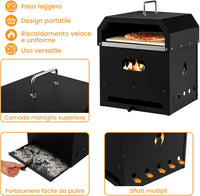 Forno per Pizza Portatile da Esterno - Forno a 2 Strati Staccabile, Pietra per Pizza, Pala per Pizza, Griglia BBQ e Copertura Impermeabile, Forno Riscaldato a Legna, Nero