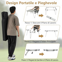 Tavolo da Campeggio Pieghevole, Tavolo da Picnic con Borsa Trasporto e Piano Impermeabile, con Struttura in Alluminio, per Giardino Campeggio, Portata 80 kg (Argenteo)