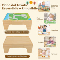 Tavolo e Set di Trenini in Legno, Tavolo Reversibile e Staccabile e Binari in Legno Massiccio, Set da Gioco Creativo 84/80 Pezzi, per Bambini 3 Anni+ (Stile 1)