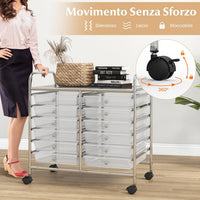 Carrello di Stoccaggio con 20 Cassetti, Carrello portaoggetti con 4 Ruote, Carrello Multiuso per Scuola Ufficio Cucina, 64 x 39 x 88 cm (12 cassetti Trasparente)
