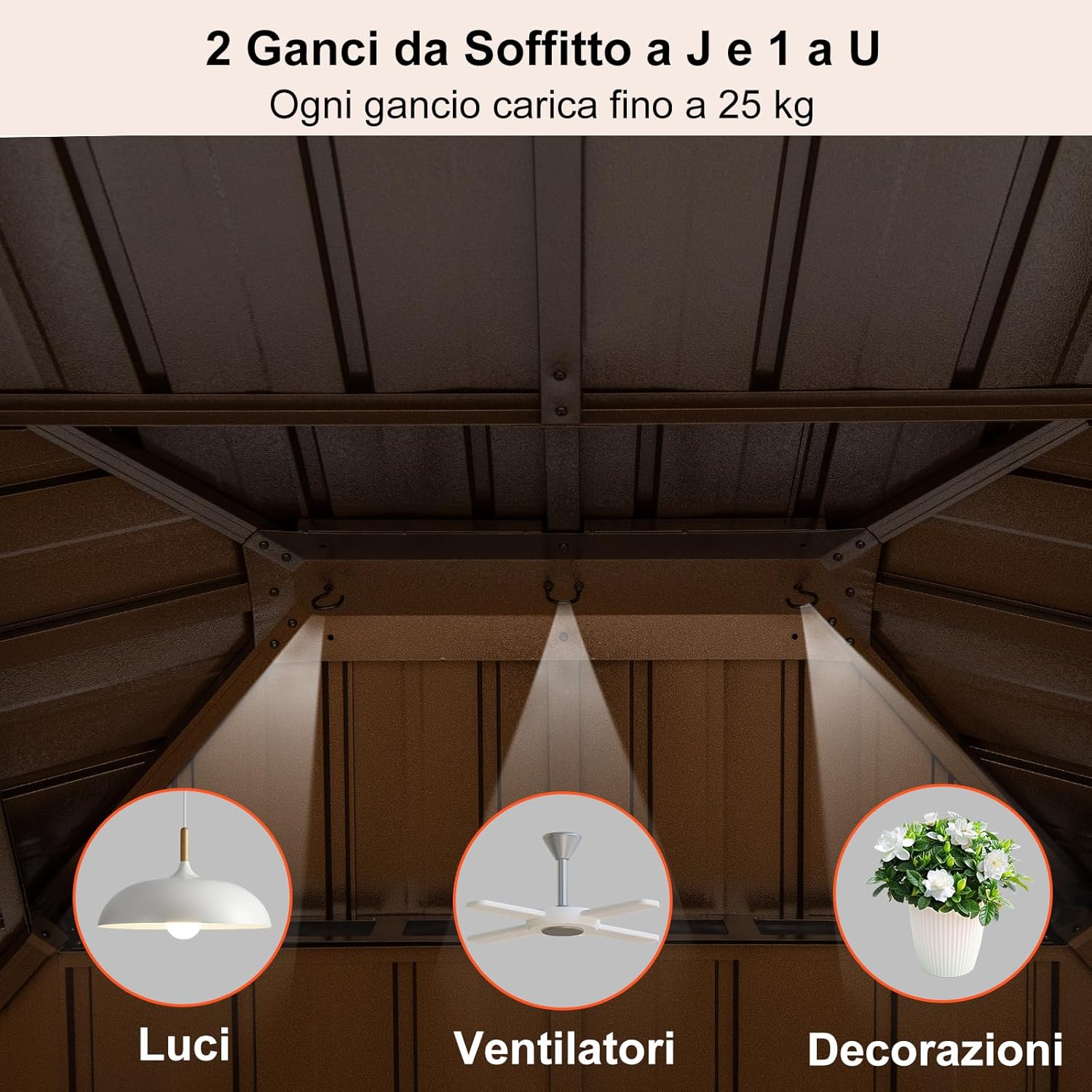 Gazebo da Giardino 3,5 x 3 m Hardtop Doppio Tetto, Gazebo in Metallo Zincato e Alluminio Effetto Legno con Zanzariera e 4 Teli Laterali, Gazebo Hardtop per Terrazza e Giardino, Marrone