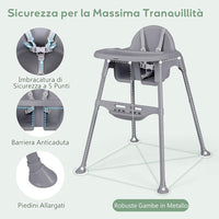 4 in 1 Seggiolone per Bambini, Seggiolone Papa con Vassoio Regolabile, Sedia da Terra per Bambini con Poggiapiedi, pert Bambini 6-36 Mesi (Grigio)