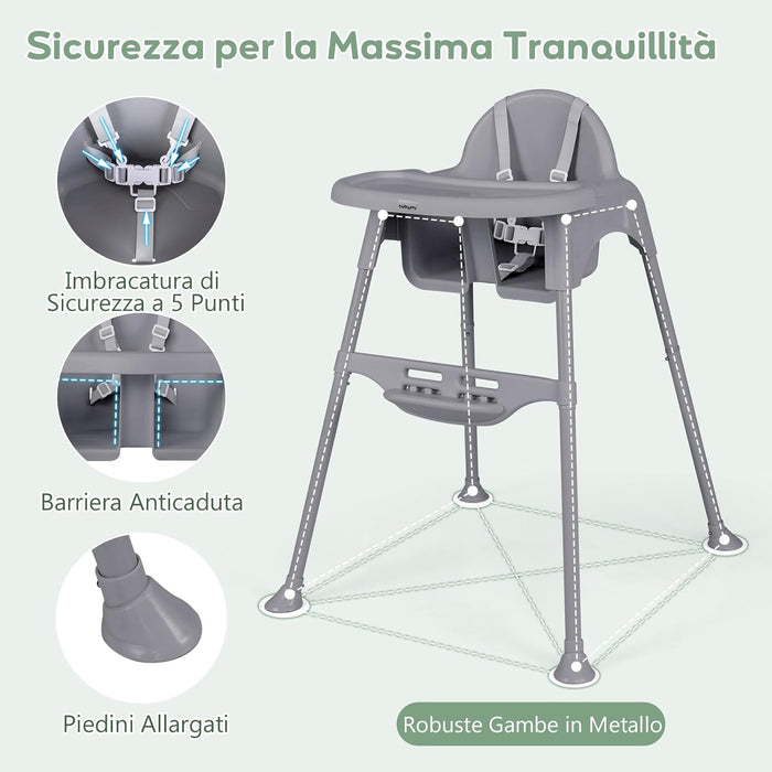 4 in 1 Seggiolone per Bambini, Seggiolone Papa con Vassoio Regolabile, Sedia da Terra per Bambini con Poggiapiedi, pert Bambini 6-36 Mesi (Grigio)