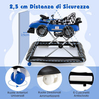 4 in 1 Girello per Bambini, Altezza Regolabile a 3 Livelli, Passeggino per Bambini, con Volante Imbottito e Scatola Musicale, Portata 12 kg, per Bambini 6-18 Mesi (Blu)
