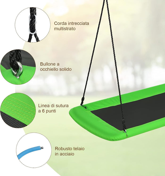 Altalena da Giardino per Bambini, Altalena 150cm con Struttura in Acciaio, Con Corde Regolabili, Adatta per Portico Cortile Giardino (Verde)