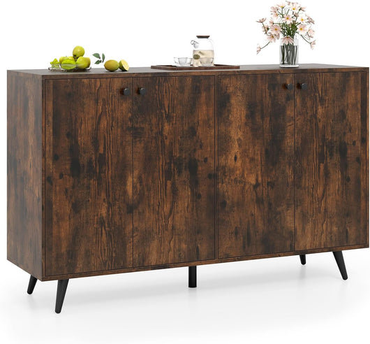 Credenza Buffet da Cucina con 4 Ante e Ripiani Regolabili a 5 Posizioni, Credenza Bassa con 5 Gambe di Supporto, per Soggiorno, Cucina, Sala da Pranzo, 127,5 x 38 x 80 cm (Marrone)