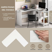 Scrivania Angolare per Computer con Ripiani, Scrivania Porta PC in Legno, Scrivania Salvaspazio e Moderna per Ufficio e Studio, 130 x 130 x 72,5 cm (Bianco)