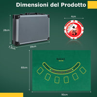 Set da Poker Completo con 400 Finches e 2 Mazzi di Poker, Valigetta in Alluminio con Tappetino, 5 Dadi e Bottone Dealer, Fish Poker per Texas Holdem e Blackjack