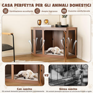Gabbia per Cani ad Angolo, Casetta per Cani Angolare con Porta a Rete e Cuscino, Maniglia e Chiavistello, Mobile Kennel per Cani da Interno per Stanze e Appartamenti Piccoli