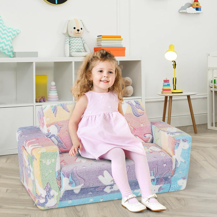 Divano Poltrona per Bambini 2 in 1 con Schienale Ribaltabile, Divano Multifunzionale per Bambini con Copertura in Flanella Rimovibile, per Bambini Sotto 12 Anni