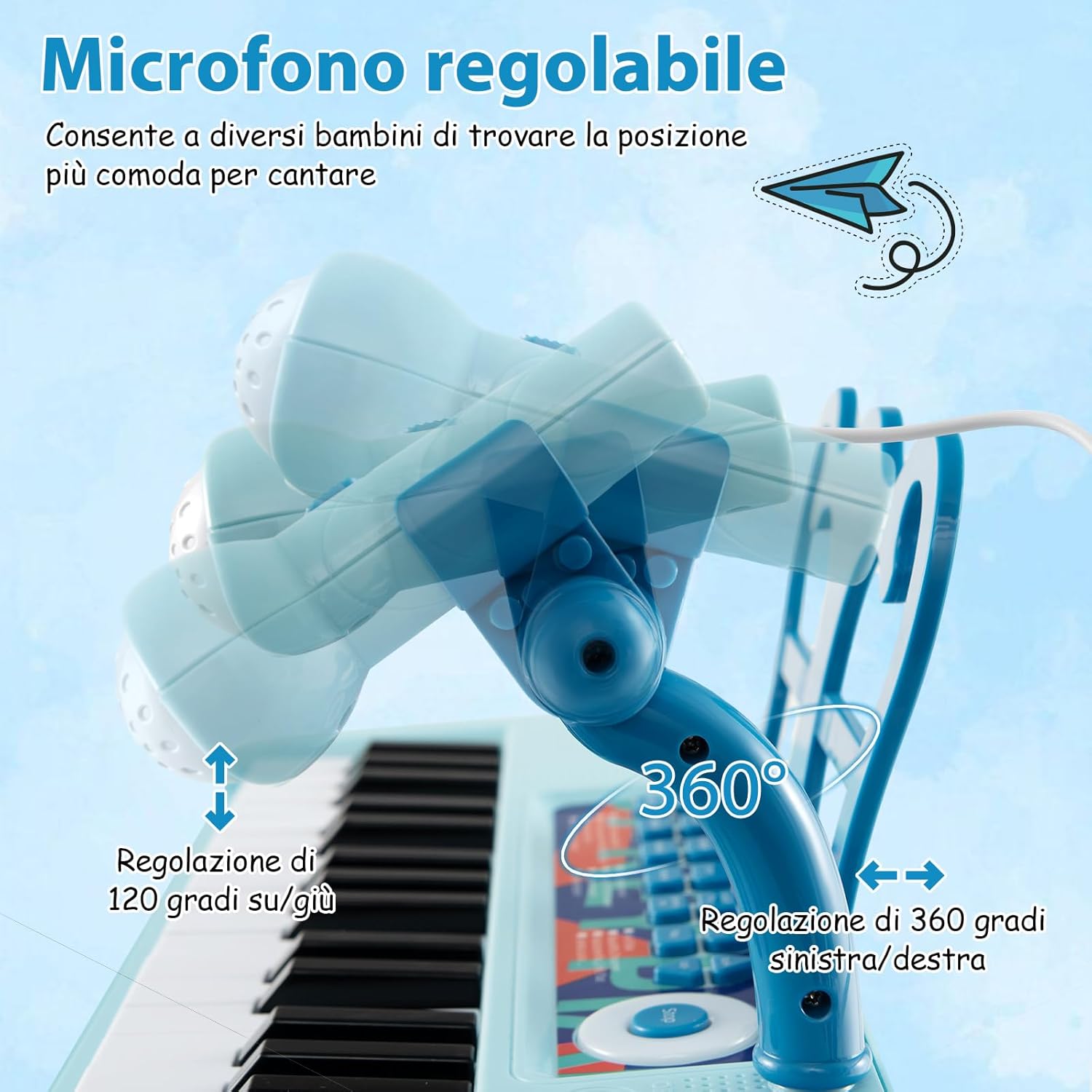 Pianoforte per Bambini a 37 Tasti, Strumento Musicale Elettronico con Microfono Regolabile e Leggio Rimovibile, Sgabello Abbinato, per Bambini di 3+ Anni (Blu)
