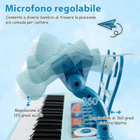 Pianoforte per Bambini a 37 Tasti, Strumento Musicale Elettronico con Microfono Regolabile e Leggio Rimovibile, Sgabello Abbinato, per Bambini di 3+ Anni (Blu)