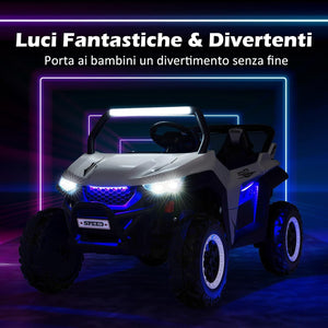 12V Auto Elettrico per Bambini, Macchina Fuoristrada a 2 Posti, Macchina Elettrica con Luci Suoni, Regalo per Bambini 3-8 Anni, 118x74x71 cm (Bianco)