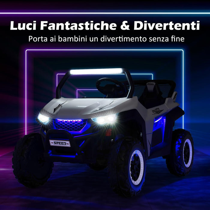 12V Auto Elettrico per Bambini, Macchina Fuoristrada a 2 Posti, Macchina Elettrica con Luci Suoni, Regalo per Bambini 3-8 Anni, 118x74x71 cm (Bianco)