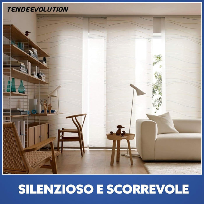 Bastone per Tende A Pannello Comando a Corda Apertura a destra, Binario a 5 vie con portapannelli da 55 CM, Attacco Soffitto Lunghezza 240 CM