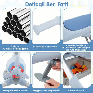 2 in 1 Auto a Spinta per Bambini, Giocattolo Scorrevole con Luci a LED Maniglia Rimovibile e Regolabile, Poggiapiedi Pieghevole e Cestino Posteriore Portaoggetti, per Bambini 18-70 Mesi (Blu)