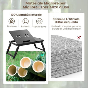 Vassoio per Laptop con Gambe Regolabili e Piano di Dissipazione Termica Inclinabile, Tavolino da Letto Pieghevole con Cassetto Portaoggetti per Leggere, Scrivere e Mangiare (Marrone)