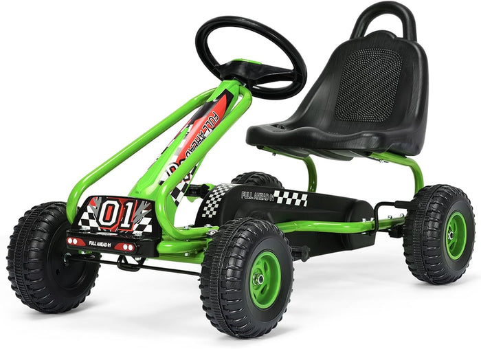 Go Kart a Pedali per Bambini, Go Kart Veicolo con Sedile Regolabile e Freno a Mano, per Bambini 3-6 Anni, Portata Massima 30 kg (Verde)