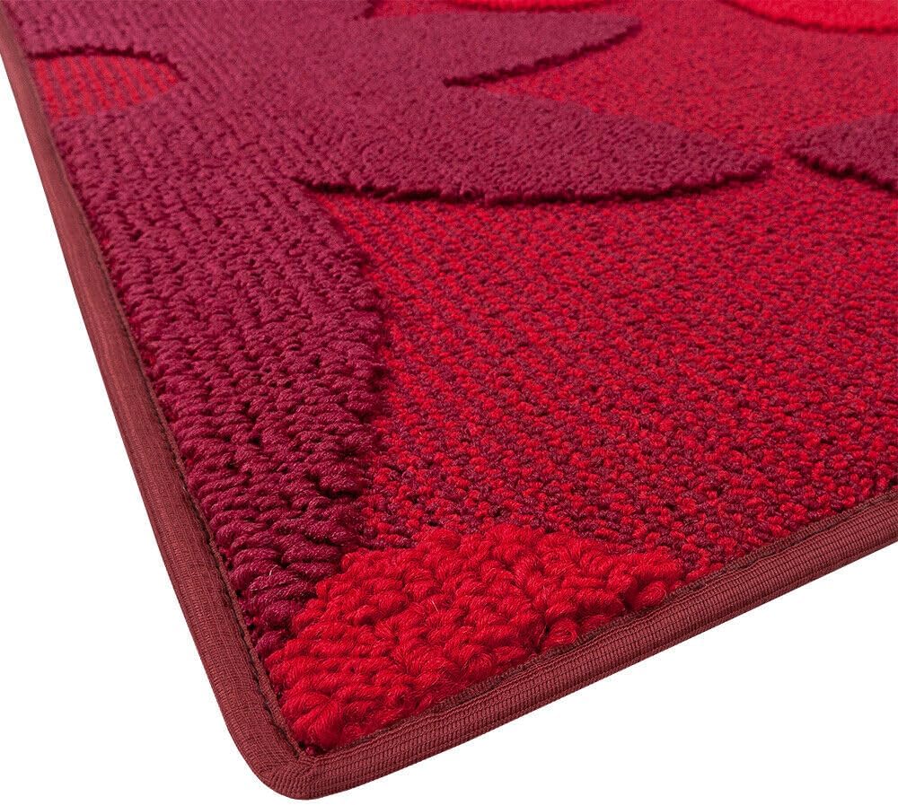 Tappeto Cucina 3D Fiore 50x135 cm Tridimensionale Morbido Moderno Passatoia Antiscivolo Bordeaux